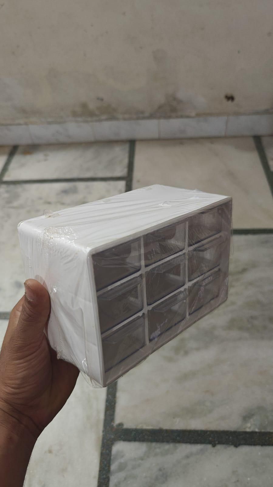 9 Drawer Plastic Organizer Box | Multipurpose Plastic Drawer Organizer for Desk, Office, Home & Stationery | Transparent Storage Container (Pack of 1)