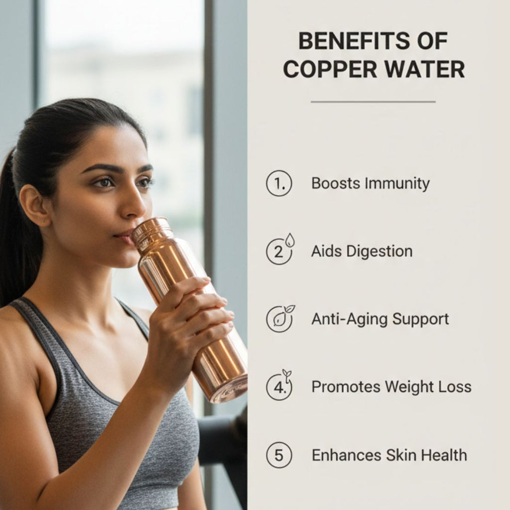 Pure copper water bottle 1 litre used for daily hydration, original copper bottle for healthy lifestyle