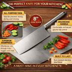 Best kitchen knife India shown cutting vegetables on steel chopping board