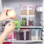 Stackable fridge storage basket organizing dairy, fruits, and condiments
