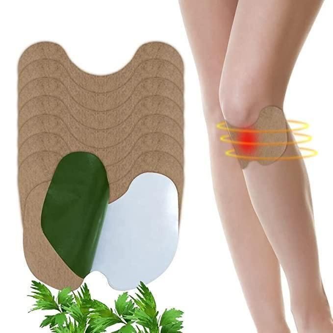 Herbal patch on a leg with a white background