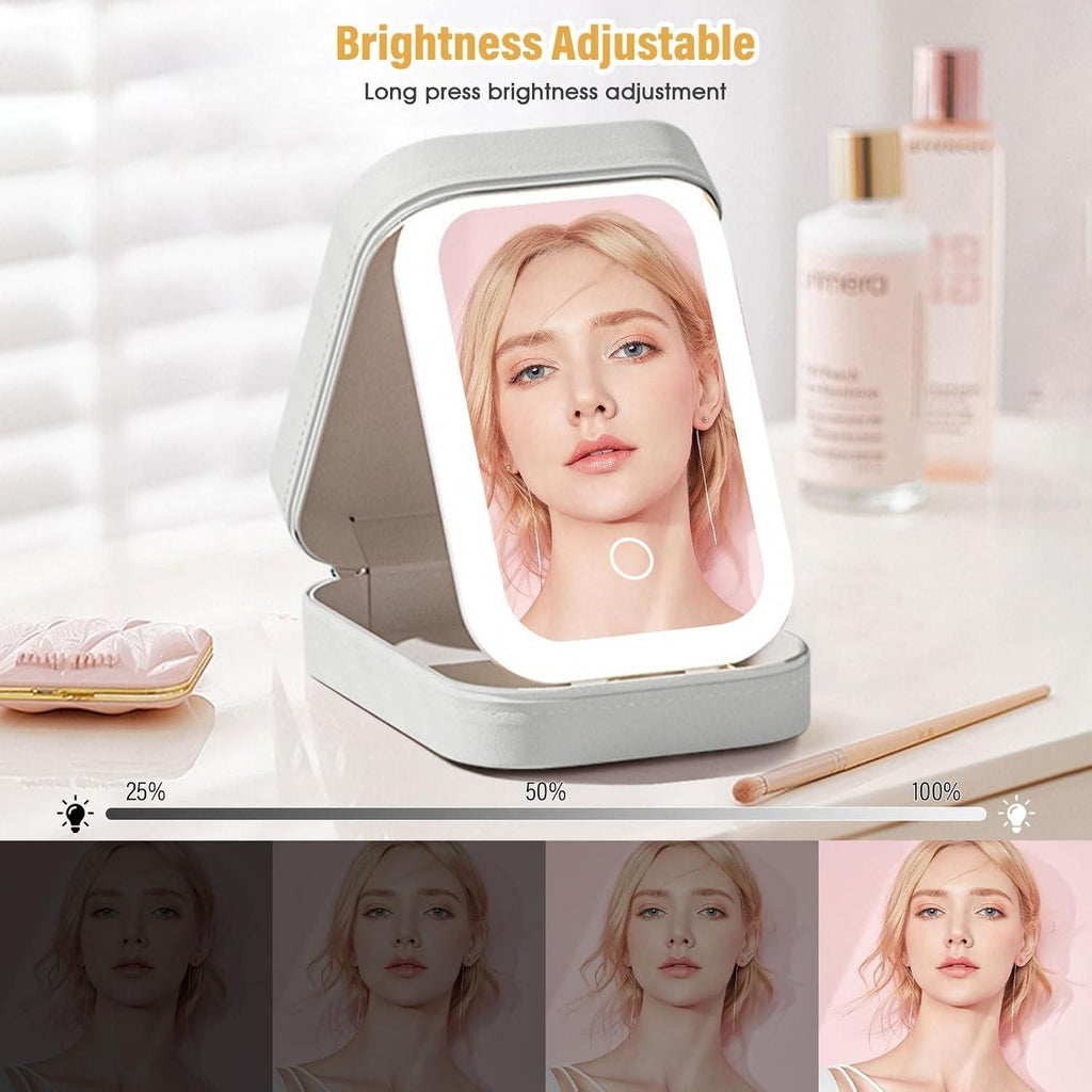 Dust proof travel jewelry case LED mirror makeup organizer