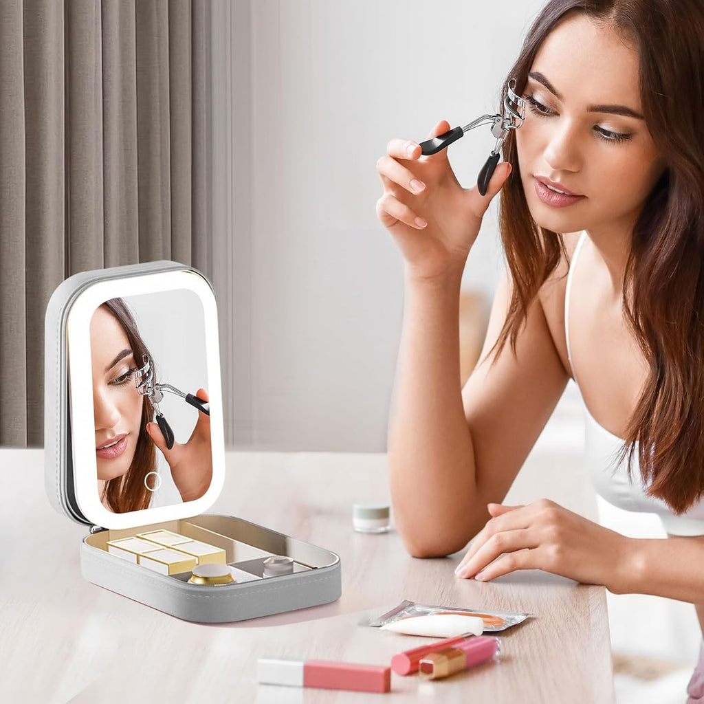 LED mirror travel jewelry case for rings earrings and makeup storage