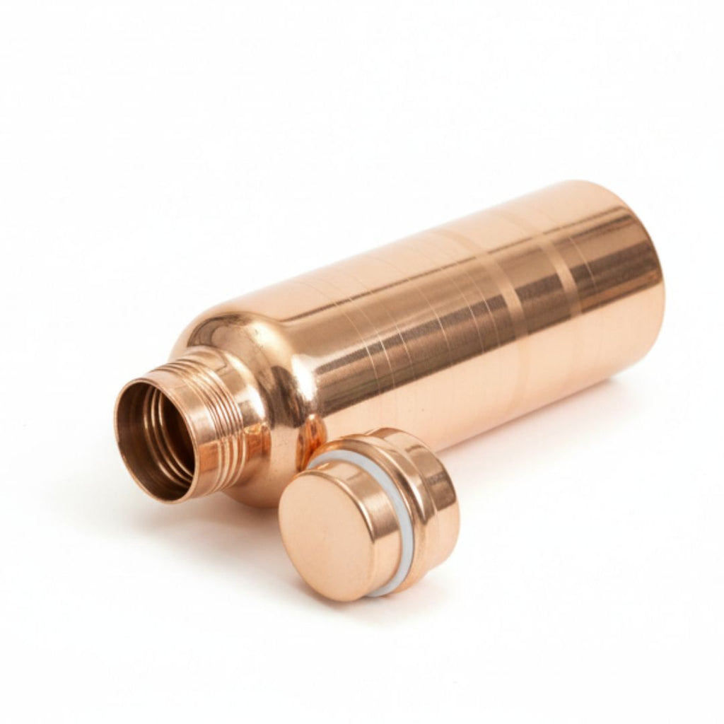 Pure copper water bottle with airtight cap, copper bottle 1 litre showing original copper finish
