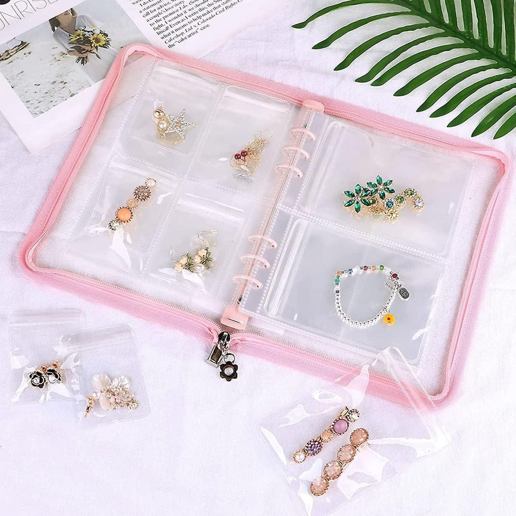 Transparent jewellery organiser pouch with multiple compartments