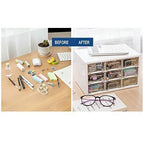 clear plastic drawer organizer showing visible sliding compartments