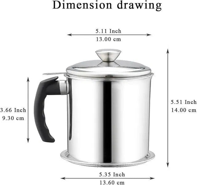 oil container steel with fine mesh oil strainer for kitchen