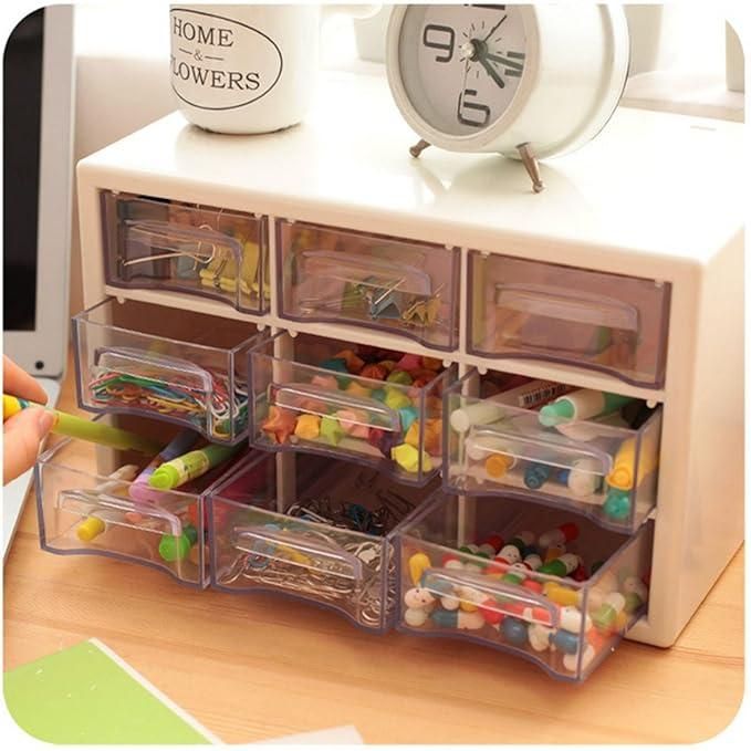 plastic drawer organizer with 9 transparent drawers for desk storage