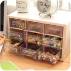 plastic drawer organizer with 9 transparent drawers for desk storage